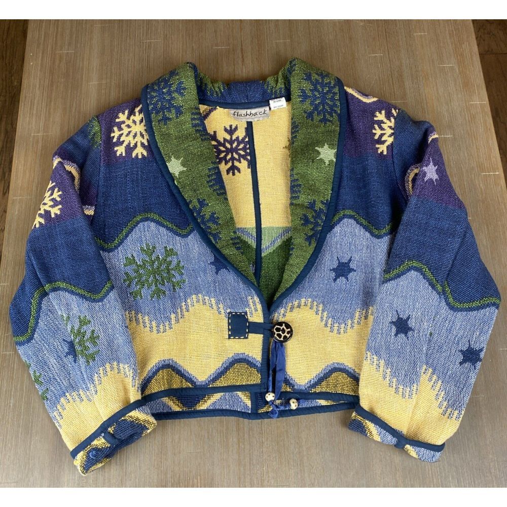 Southwestern‎ Snowflake Tapestry Jacket Women's Small Blue Yellow Cowgirl READ